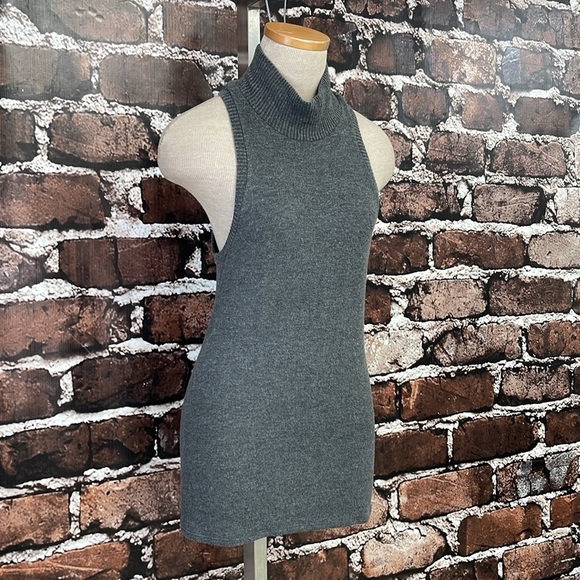 Beautiful People Sweater Tank Top Women's L Large Grey Knit Ribbed Turtleneck - Picture 8 of 14